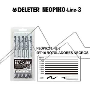 DELETER NEOPIKO LINE-3 SET DE 10 ROTULADORES CALIBRADOS NEGROS