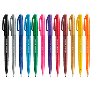 Fude Brush Tip SES15CPC12 12 Assorted Colors in Marker Stand Pentel Arts Sign Pen Touch 